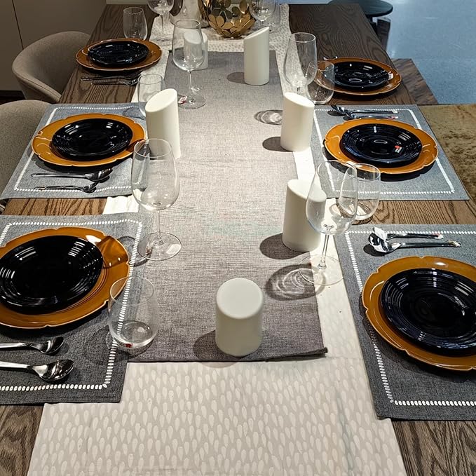 Placemats Set of 4 for Dining Table, Cloth Placemats with Embroidery, Table Mats for Dining Table 12"x18" (Gray, 4 pcs)