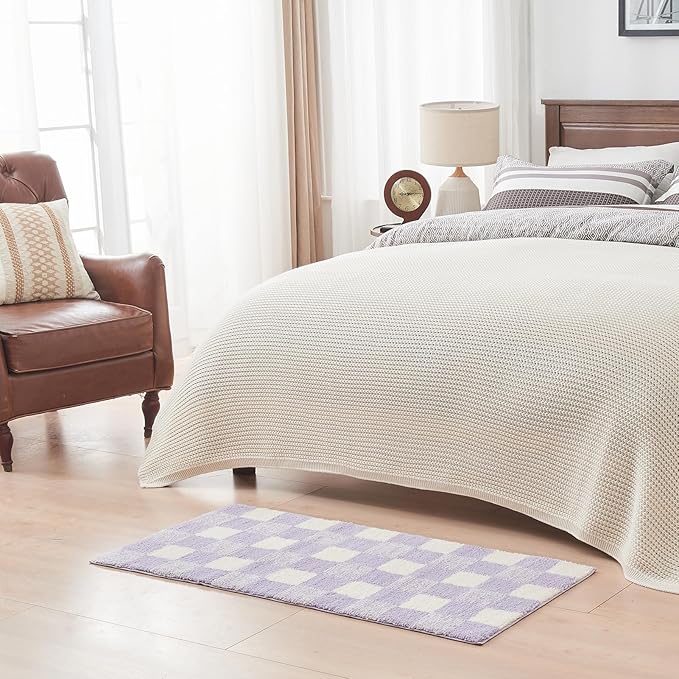 CozeCube Checkered Bath mats for Bathroom Non Slip, Fluffy Absorbent Microfiber Bath mat Washable, Aesthetic Bathroom Rugs, Cute Bath mat for Shower Sink, Purple, 32" x 20"