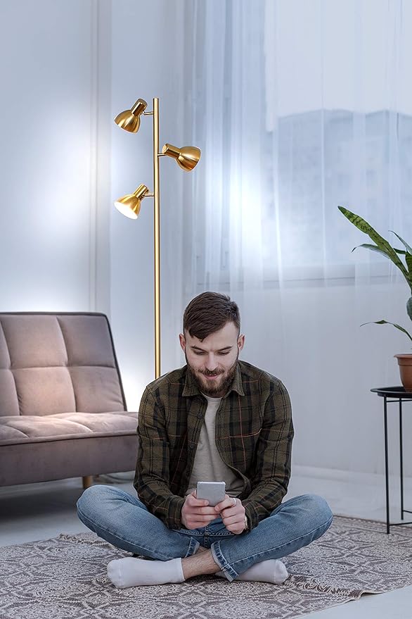 Brightech Ethan Dimmable Floor Lamp for Bedroom Reading & Living Room Decor - Modern LED Tall Tree Lamp for Offices - Brass
