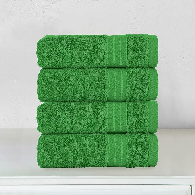 Elegant Comfort Premium Turkish Cotton 4 Pack Hand Towel Set - 16 x 28 inch, Luxurious Hotel Spa Quality 100% Turkish Cotton 4PC Hand Towel Set - Highly Absorbent - Soft Bathroom Towels, Emerald Green