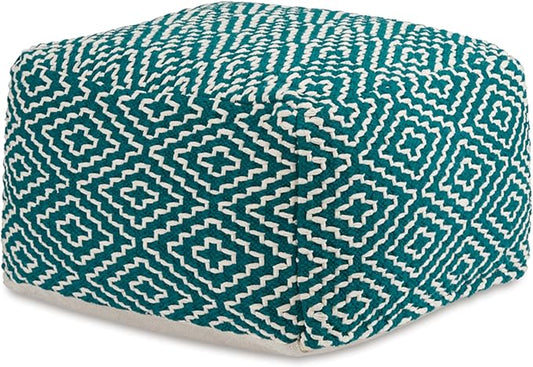 Signature Design by Ashley Brynnsen Casual Handwoven Geometric Pouf, Green & White
