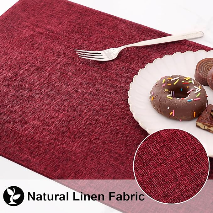 homing Red Cloth Placemats Set of 4 – Cotton Linen Blend Washable Farmhouse Dining Table Mats for Christmas, Easy to Clean, 13 x 19 Inch