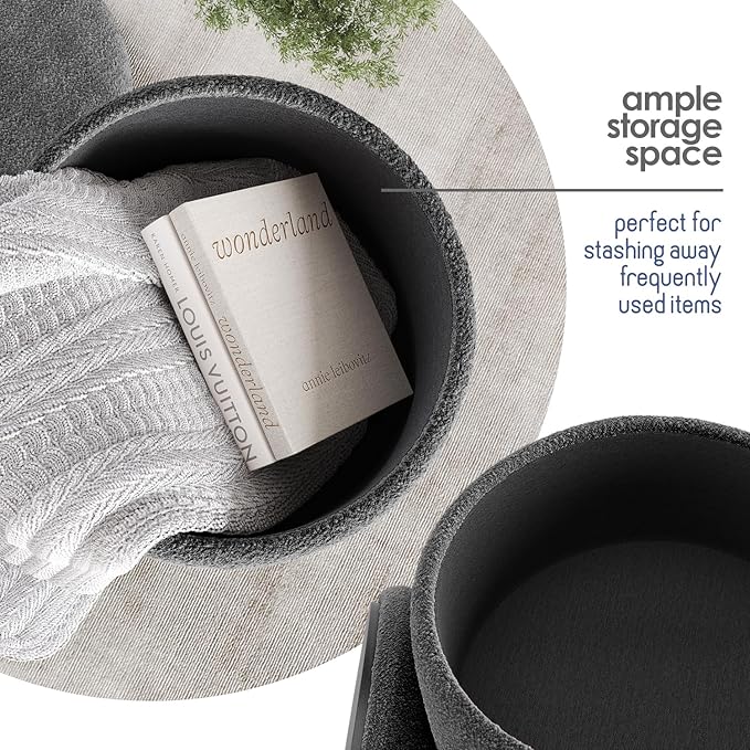 StorageBud Round Ottoman with Storage, Boucle Storage Ottoman, Foot Stool Ottoman, Makeup Vanity Stool, Small Ottoman Foot Rest, Modern Ottomans for Living Room and Bedroom, Grey