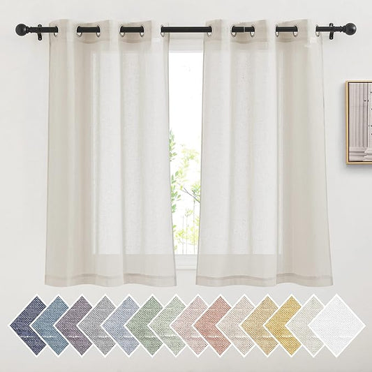 NICETOWN 48 inch Curtains 2 Panels Set for Kitchen, Grommet Semi Sheer Short Curtains & Drapes Privacy with Light Filtering for Cafe/Small Window, Natural, W36 x L48, 2 Pieces
