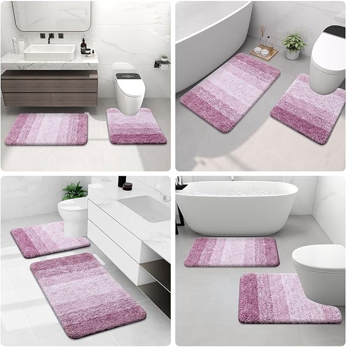 Arotive Microfiber Bathroom Rugs, Shaggy Soft and Absorbent Bath Rug, Non-Slip, Thick Plush Machine Washable Dry Bath Mats for Bathroom, Tub and Shower, 44x24, Purple
