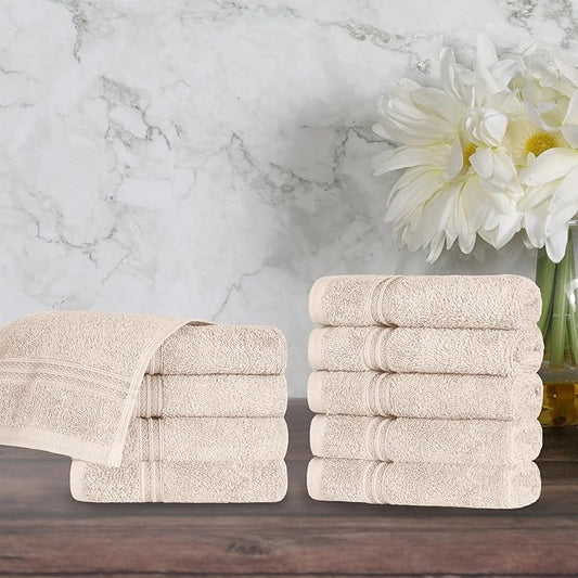 Superior Egyptian Cotton Face Towel/Washcloth Set, Small Towels for Home Bathroom, Master, Guest Bath, Decor Essentials, Quick Dry, Absorbent, Spa, Hotel, Resort, Adult, Kids, Set of 10, Stone
