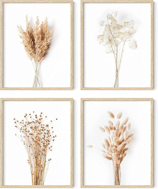 HAUS AND HUES Flower Wall Decor - Set of 4 Floral Wall Art, Floral Wall Decor, Flower Wall Art, Framed Flower Painting, Floral Pictures Wall Decor, Flower Pictures Wall Decor (Framed Beige 8x10)