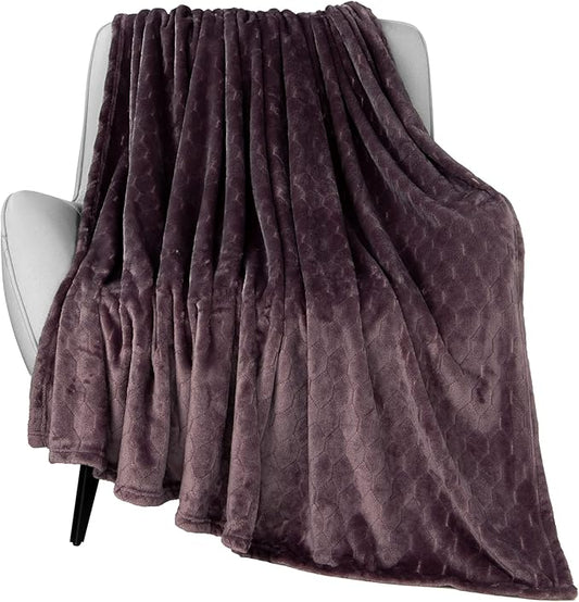 TOONOW Fleece Blanket Textured Fuzzy Plush Throw Blanket Twin Size 60" x 80", Super Soft Fluffy Bed Blanket Geometric Pattern Comfy Microfiber Flannel Blankets for Couch, Bed, Sofa, Purple