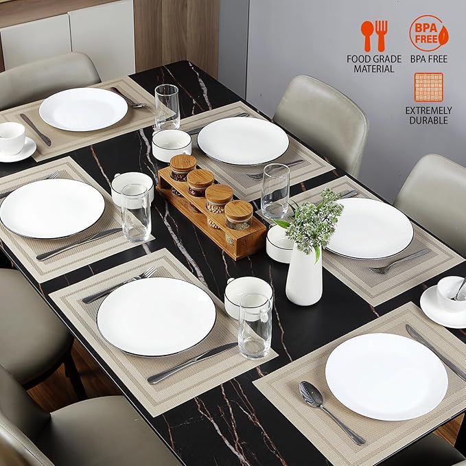 Placemats Set of 12,Washable,Heat and Stain Resistant Indoor/Outdoor Place mats, Vinyl Woven Non Slip Table Mats for Restaurant Table Protection, PVC Table Placemats(Beige, 12PCS)