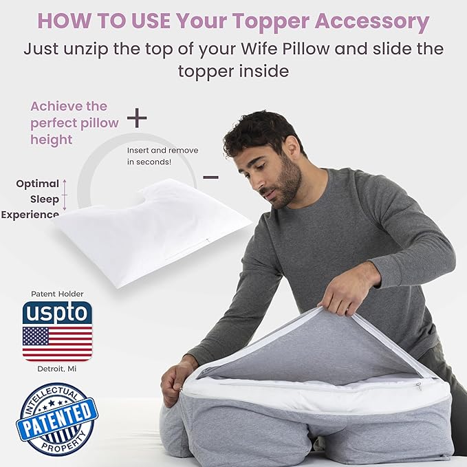 Topper, Down Alternative Premium Siliconized Fiberfill - Machine Wash & Dry. Adjustable for Side Sleepers by Zipper Access, Add or Remove Filling for Best Sleeping: Medium Support