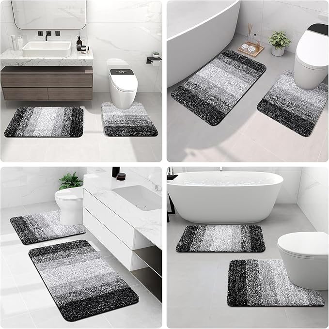 Arotive Microfiber Bathroom Rugs, Shaggy Soft and Absorbent Bath Rug, Non-Slip, Thick Plush Machine Washable Dry Bath Mats for Bathroom, Tub and Shower, 47x24, Black