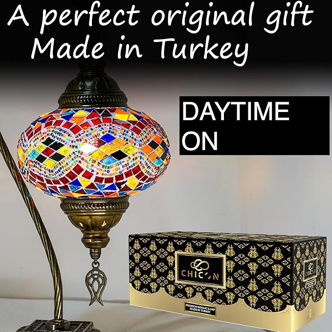 CHICON Handmade Mosaic Turkish Lamp | Genuine Glass Mosaic | A Piece of Art in Unique Lamps | Antique Vintage Lamp | Tiffany Boho Lamp | Moroccan Bohemian Small Table Lamp - SWAN Wave Mix