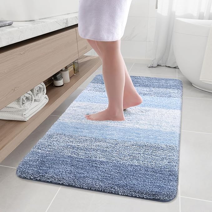 Arotive Microfiber Bathroom Rugs, Shaggy Soft and Absorbent Bath Rug, Non-Slip, Thick Plush Machine Washable Dry Bath Mats for Bathroom, Tub and Shower, 50x30, Light Blue