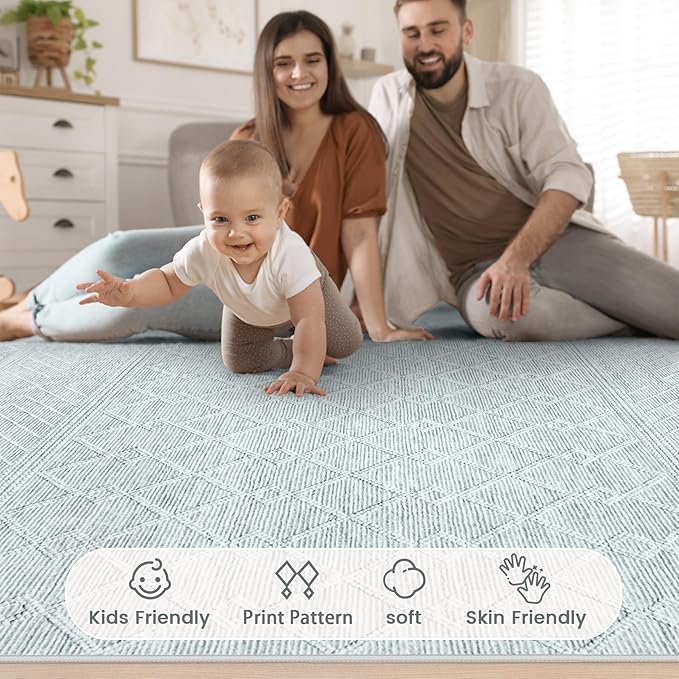 8x10 Area Rug Living Room: Washable Boho Geometric Moroccan Rug Neutral Modern Farmhouse Indoor Soft Non Slip Ultra Thin Large Printed Pattern Carpet for Bedroom Home Office (Grey, 8'x10')