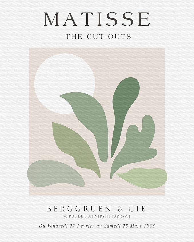 Matisse Abstract Wall Posters, Set of 3 Sage Green Wall Posters, No Frame, Quality Canvas Prints for 11 x 14 Inch, Art Posters for Kitchen Bathroom Living Room Bedroom