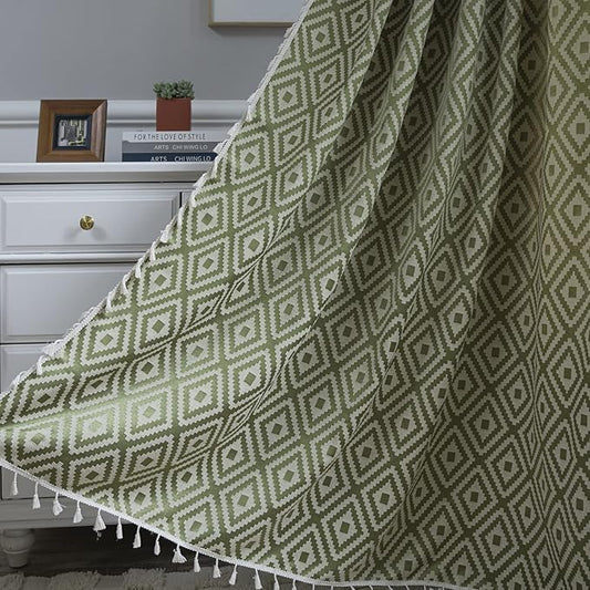 ColorBird Sage Green Curtains 63 inch Length, Geometric Room Darkening Curtains for Bedroom, 2 Panels Boho Curtains for Living Room Sliding Glass Door