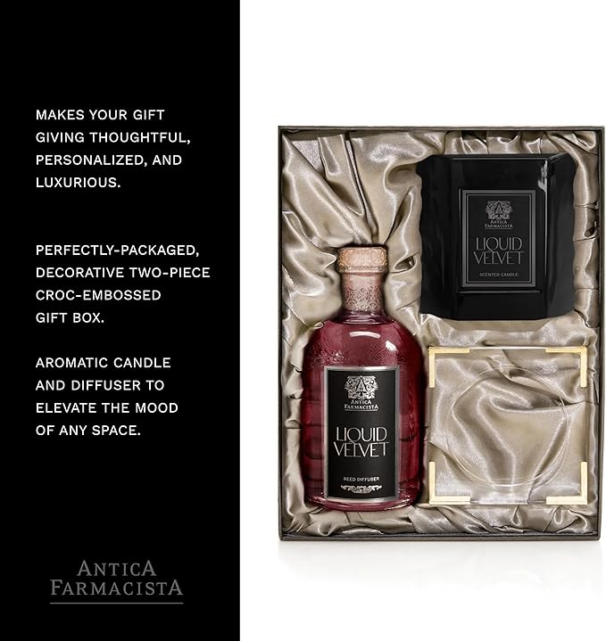 Antica Farmacista Liquid Velvet Candle & Reed Diffuser Set - Gift Set for Women & Men - 9 oz Scented Candle, 8.45 fl oz Reed Diffuser, Acrylic Diffuser Tray - Holiday Gifts - Home Fragrance Gift Set