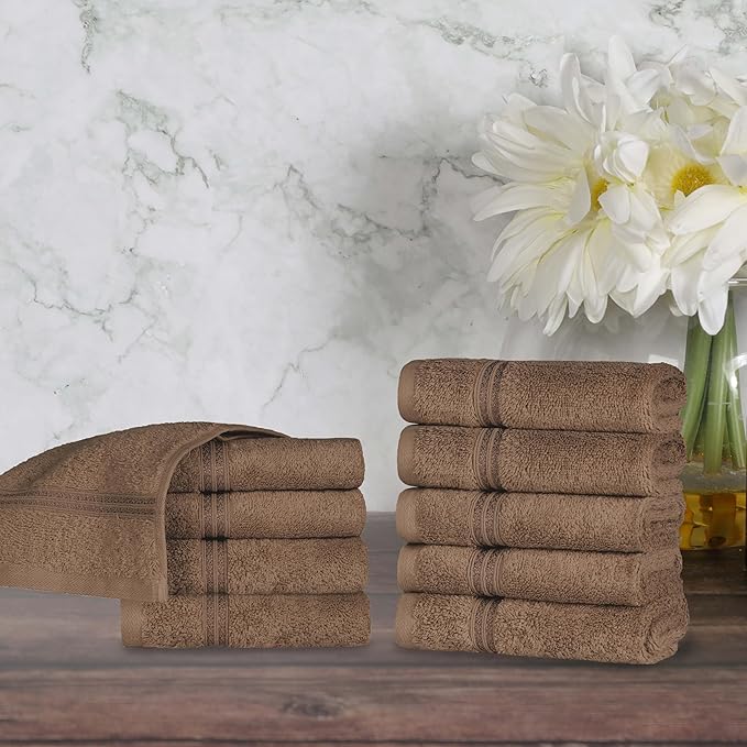 Superior Egyptian Cotton 10-Piece Face Towel Set, Small Towels for Facial, Spa, Quick Dry, Absorbent Towels, Bathroom Accessories, Guest Bath, Home Essentials, Washcloth, Airbnb, Mocha