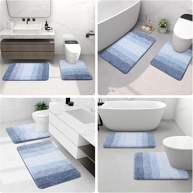 Arotive Microfiber Bathroom Rugs, Shaggy Soft and Absorbent Bath Rug, Non-Slip, Thick Plush Machine Washable Dry Bath Mats for Bathroom, Tub and Shower, 54x24, Light Blue