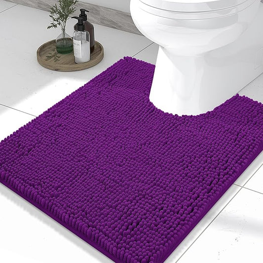 Smiry Luxury Chenille Toilet Rugs U-Shaped 24x20, Soft Absorbent Non-Slip Contour Bathroom Rugs for Toilet, Machine Washable Contoured Bath Mats, Violet
