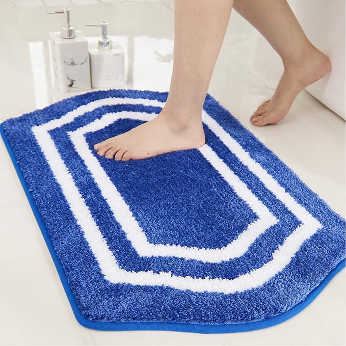 COSY HOMEER Extra Thick Bath Linen Sets Rugs - Anti-Slip Bath Mats Soft Plush 100% Strong Polyester Living Room Bathroom Water Absorbent(Blue,20x32 - Inches)