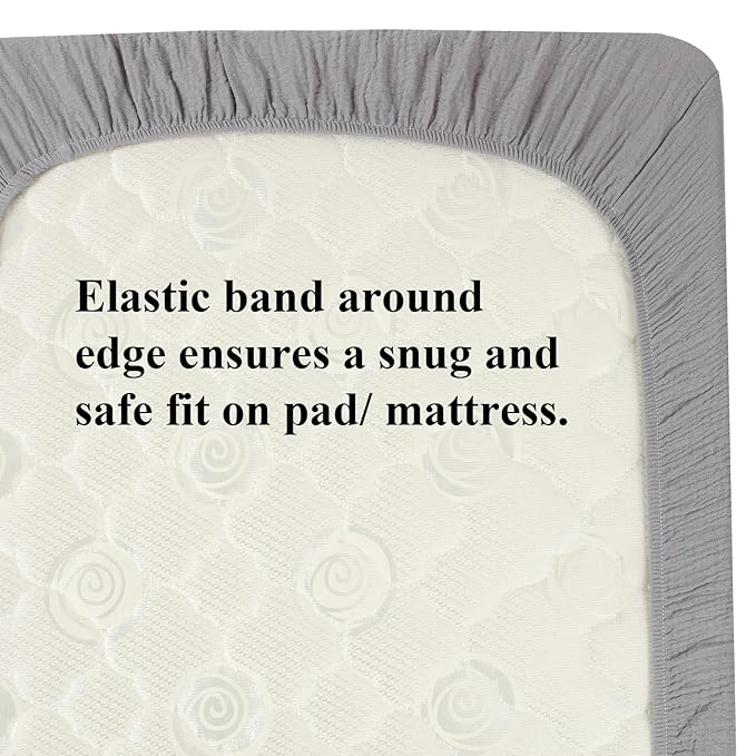 Muslin Pack and Play Sheets 30" x 43" Compatible with 4moms Breeze Plus Playard & Breeze Go Playard and Other Large Playpen Mattress, 100% Cotton 2 Pack, Grey and Green