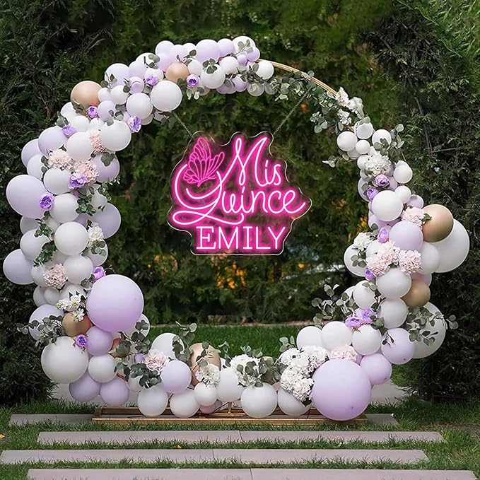 Mis Quince Name Neon Sign,Custom your name 15th Birthday Party Neon Light,Dimmable LED Mis Quince Party Decor,Sweet 15 Quince Party Sign,Gifts for Her and Lover