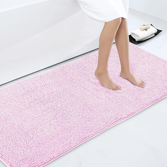 Smiry Luxury Chenille Bathroom Rugs 70x24, Extra Soft and Absorbent Shaggy Bath Mat, Machine Washable, Non-Slip Plush Carpet Runner for Tub, Shower, and Floor, Home Decor Accessories, Pink