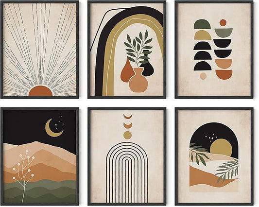 HAUS AND HUES Boho Prints Neutral Wall Art - Set of 6 Boho Mid Century Modern Wall Art, Aesthetic Prints for Wall Decor and Mid-Century Modern Artwork (11x14 Unframed)