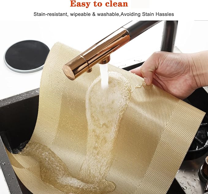 Placemats Set of 4,Washable,Heat and Stain Resistant Indoor/Outdoor Place mats, Vinyl Woven Non Slip Table Mats for Restaurant Table Protection, PVC Table Placemats.(Gold, 4PCS)