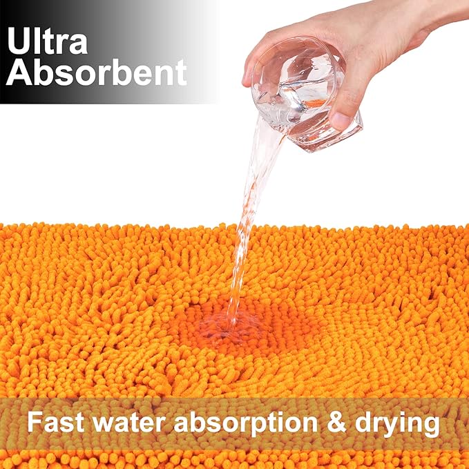 VAGAU Bathroom Rugs 2 Pieces Chenille Bath Rug Mat, Extra Thick and Soft Absorbent Bath Rugs, Machine Washable, Non-Slip Plush Bath Mats for Tub, Shower, and Bath Room (Orange)