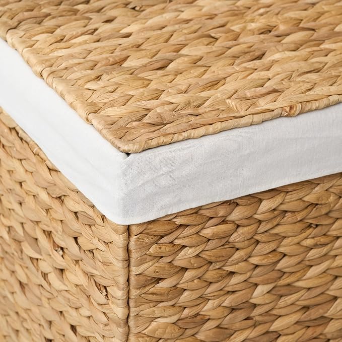 Woven Laundry Basket with Lid - Large Wicker Hamper with Lid for Clothes Storage - Round Rattan Laundry Hamper - Water Hyacinth Storage Basket with Lid (Natural Brown, 24x12.8x24 in)