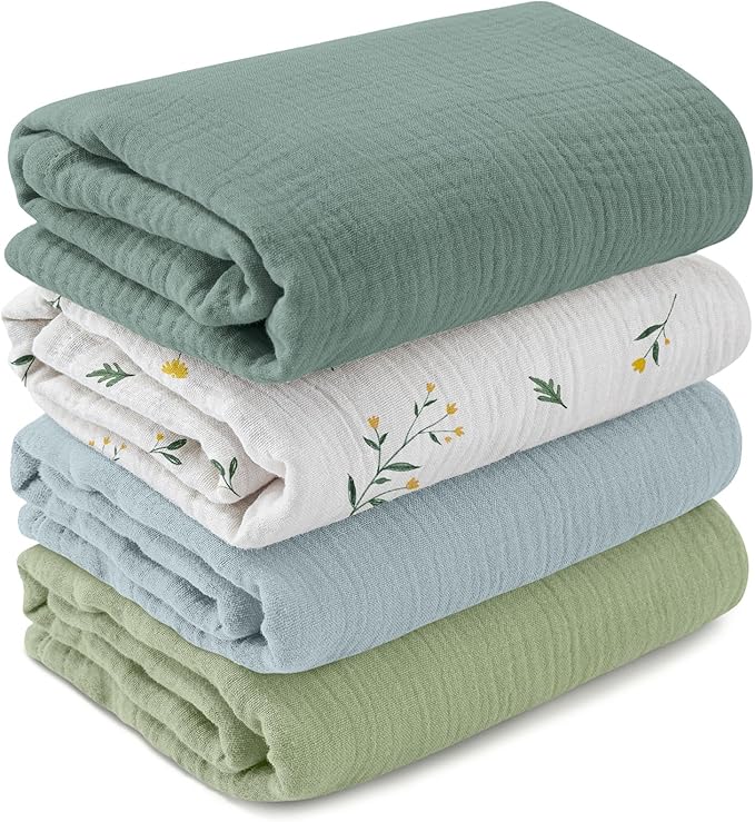 GLLQUEN BABY Muslin Swaddle Blankets for Girls Boy, 4-Pack Baby Blankets for Girl Boy, Newborn Receiving Blanket, Baby Swaddle Blanket Unisex, Baby Essentials, Registry & Gift