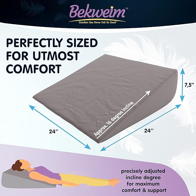 Bed Wedge Pillow | Unique Curved Design for Multi Position Use | Memory Foam Wedge Pillow for Sleeping | Works for Back Support, Leg, Knee | Includes Cover Plus Extra Sheet (Dark Grey)