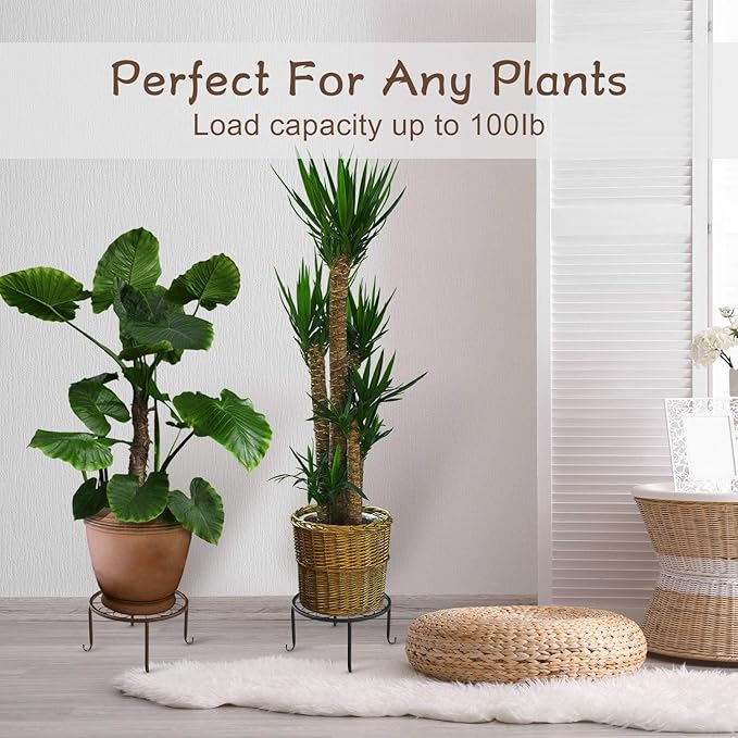 Metal Potted Plant Stands, 3 Pack 9" Heavy Duty Rustproof Iron Round Flower Pot Stands, Indoor Outdoor Plant Holder Support Rack for Planter Flowerpot Patio Garden - Black