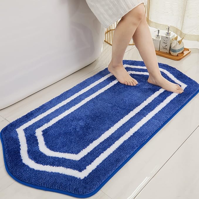 COSY HOMEER Extra Thick Bath Linen Sets Rugs - Anti-Slip Bath Mats Soft Plush 100% Strong Polyester Living Room Bathroom Water Absorbent(Blue,24x48 - Inches)