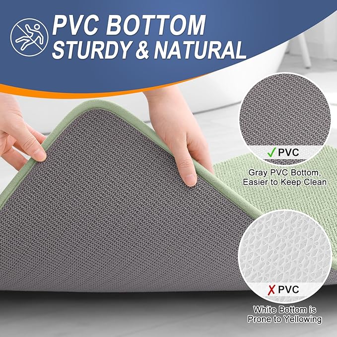 OLANLY Thick Memory Foam Bath Mat Rug 47x17, Extra Soft Absorbent Bathroom Rug, Quick Dry Bath Mats, Non-Slip, Machine Washable Carpet for Bathroom, Tub and Shower, Home Decor Accessories, Sage Green