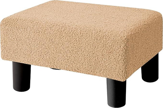 BRIAN & DANY Small Foot Stool Ottoman, Footstool with Legs, Teddy Velvet Foot Rest for Living Room, Bedroom and Office, Champagne Color