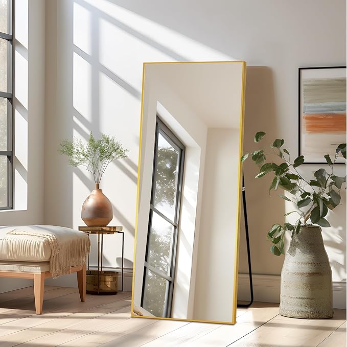 NicBex Full Length Mirror, 56"x19", Aluminum Alloy Frame Full Body Mirror with Stand, Gold - Free Standing, Leaning Against Wall or Wall-Mounted, Best for Bedroom Living Room Dressing Room