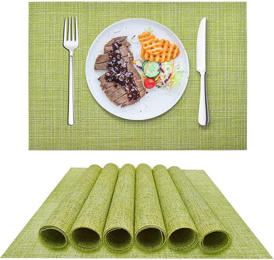 DACHUI Placemats Set of 4, Linen Look Woven Place Mats, Water Resistant, Heat Resistant, Washable, Durable Table Mats (Green)