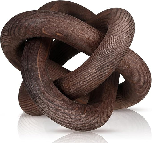 Yalikop 3 Link Wood Knot Decor - Hand Carved Coffee Table Decoration, Boho Chain Link Decor, Modern Shelf, Rustic Objects for Home Living Room Bedroom(Black Walnut)