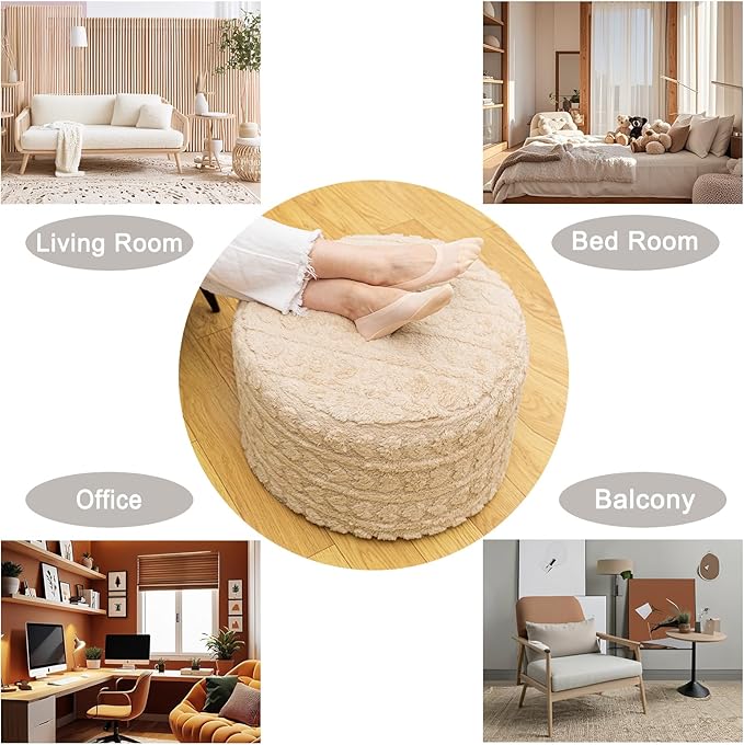 Round Pouf Ottoman Foot Rest 20x14 Inches Soft Heart Printed Footstool Ottomans for Living Room Comfort Floor Pouf Modern Foam Stuffed Poofs Perfect to Rest Your Feet for Couch Desk Light Coffee