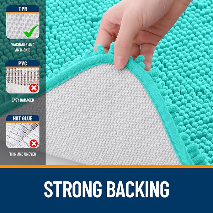 OLANLY Bathroom Rugs 70x24, Extra Soft Absorbent Chenille Bath Rugs, Rubber Backing Quick Dry, Machine Washable Bath Mats for Bathroom Floor, Tub and Shower, Home Decor Accessories, Teal