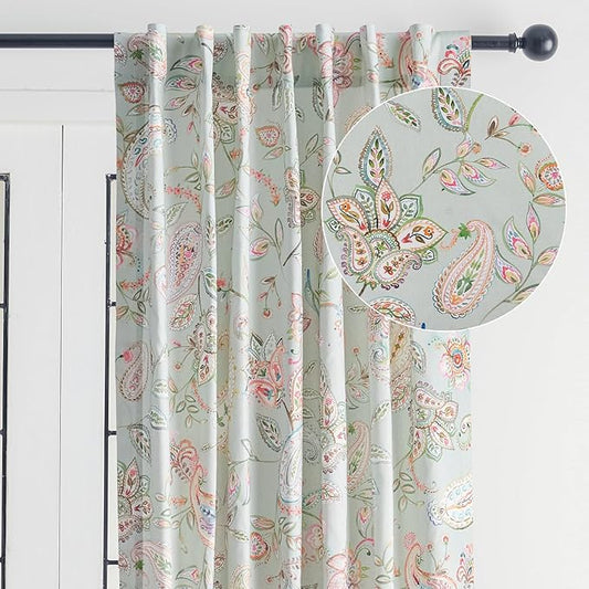 Maison d' Hermine Curtains for Living Room 100% Cotton 108 inch Length One Panel Light Filtering Curtains for Bedroom Windows with Rod and Loop Pockets Drapes (Ramage Multicolor, 50" W x 108" L)