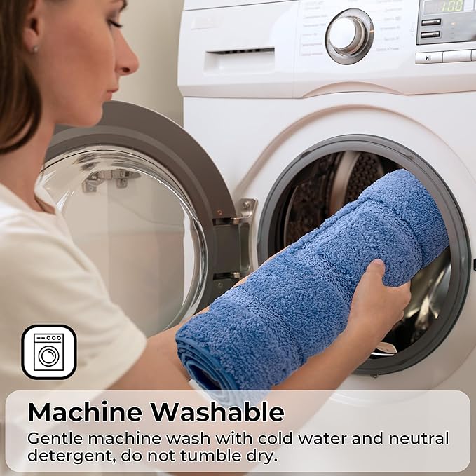 GRANNY SAYS Bathroom Toilet Rugs U Shaped, Bath Mats for Bathroom, Bath Rugs Non Slip Washable, Absorbent Microfiber Toilet Mat, Soft Plush Shaggy Bath Carpet, 20" x 24", Blue