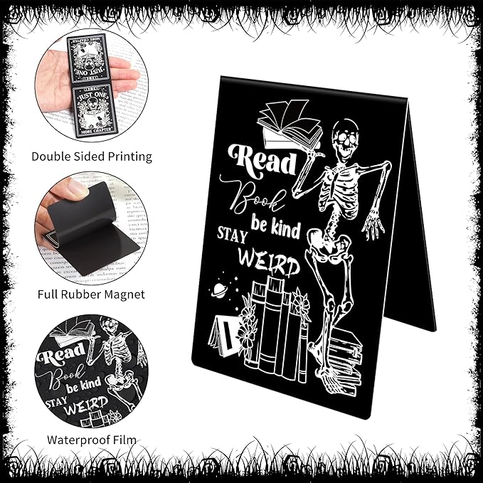 Gothic Skeleton Magnetic Bookmarks: 8 Pcs Horror Skull Magnet Book Markers Dark Romance Book Mark Clips for Reading, Gifts for Women Men Book Lovers Office School Supplies