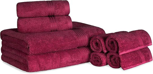 Superior Egyptian Cotton 8-Piece Towel Set, Assorted Towels for Home Bathroom, Guest Bath Decor Essentials, Includes 2 Bath, 4 Hand, 2 Face Towels/Washcloths, Quick Dry, Absorbent, Burgundy