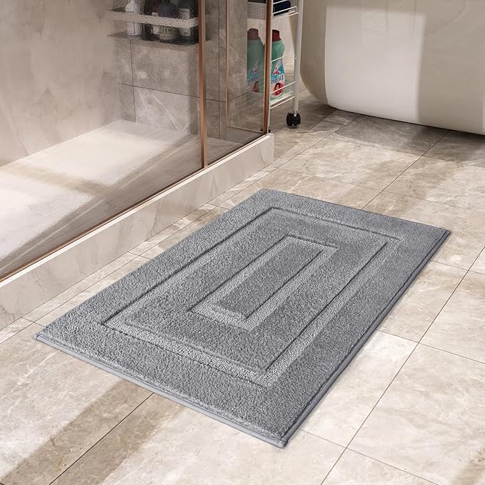 HOMORE Grey Bathroom Rug 24x36 Inch Soft Absorbent Microfiber Bathroom Runner Rug, Washable Bath Runners Rugs for Bathrooms Non Slip Bath Rugs for Shower Tub