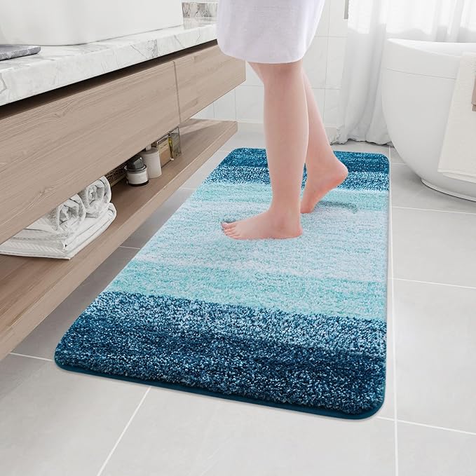 Arotive Microfiber Bathroom Rugs, Shaggy Soft and Absorbent Bath Rug, Non-Slip, Thick Plush Machine Washable Dry Bath Mats for Bathroom, Tub and Shower, 45x27, Peacock Blue