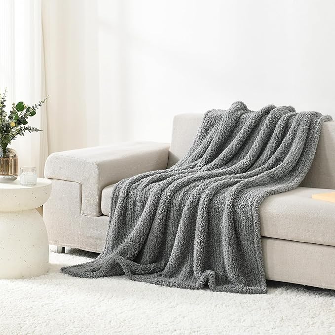 HORIMOTE HOME Ultra Soft Cozy Sherpa Throw Blanket, Grey Pattern Reversible, Light Weight Warm Decorative Boho Style Throw Blanket Cover for Sofa, Couch, Bedroom,Travel, Outdoor,50”x60”